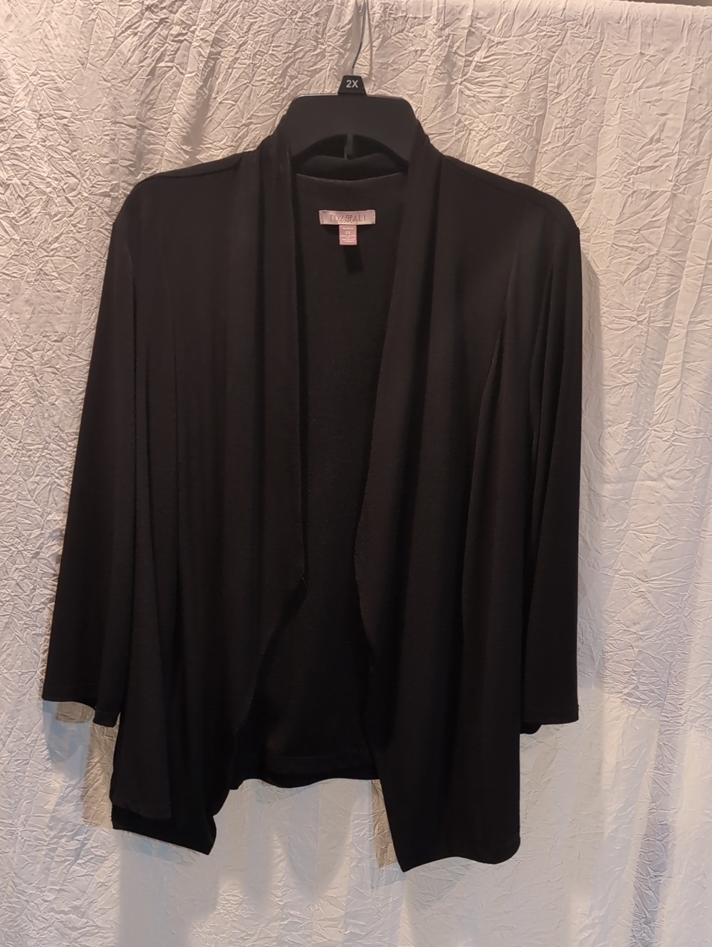 Roz & Ali Black Open-Front Draped Cardigan
